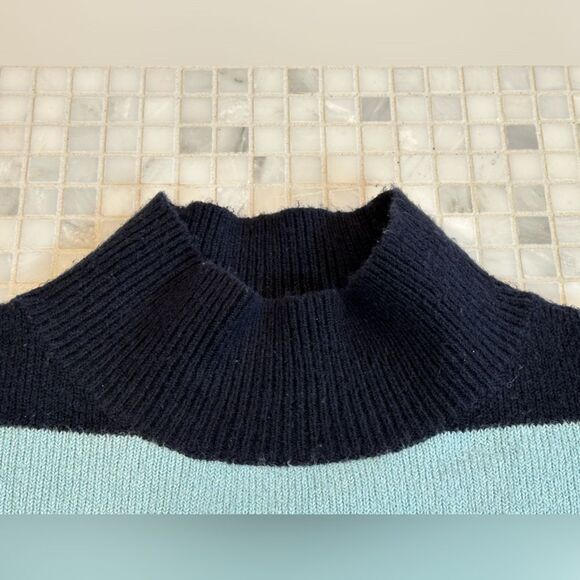 Ann Taylor Loft Long Sleeve Turquoise Navy Striped Turtleneck Sweater - Picture 5 of 9